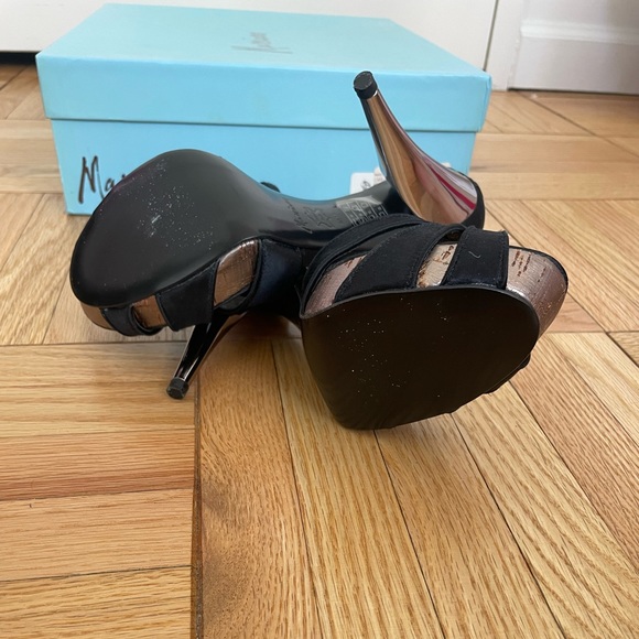 NEW Marciano Carla Black Satin High Heel Sandal with Silver Heel - 5.5 - Picture 7 of 8